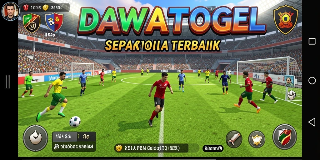 Tangkapan layar gameplay DAWATOGEL menunjukkan aksi pertandingan sepak bola yang mendebarkan.