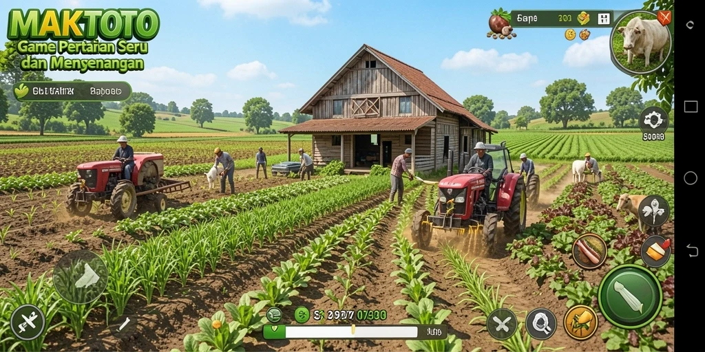 Tampilan gameplay seru di MAKTOTO dengan ladang yang subur.