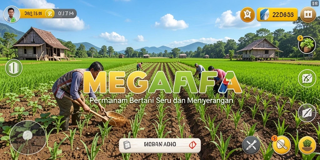 Tampilan gameplay seru MEGAFAFA dengan aktivitas bertani.