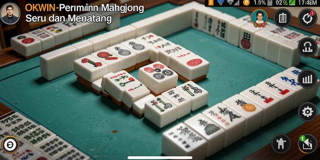 Tampilan gameplay OKWIN yang menampilkan ubin Mahjong berwarna-warni.