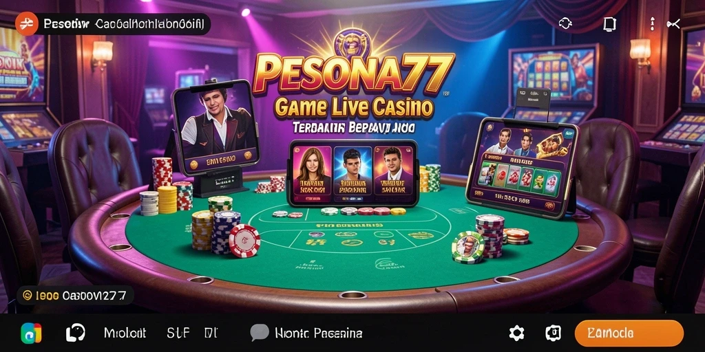 Screenshot PESONA77 menampilkan dealer live dan suasana kasino yang mengesankan.